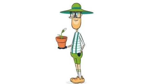Illustration für managed Hosting-MaiNetCare - Gerry mit Netzwerksteckerpflanze