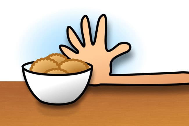 Cookies? No, thanks. - Hand pushes biscuit bowl away. The image is symbolic of using Matomo without a cookie.