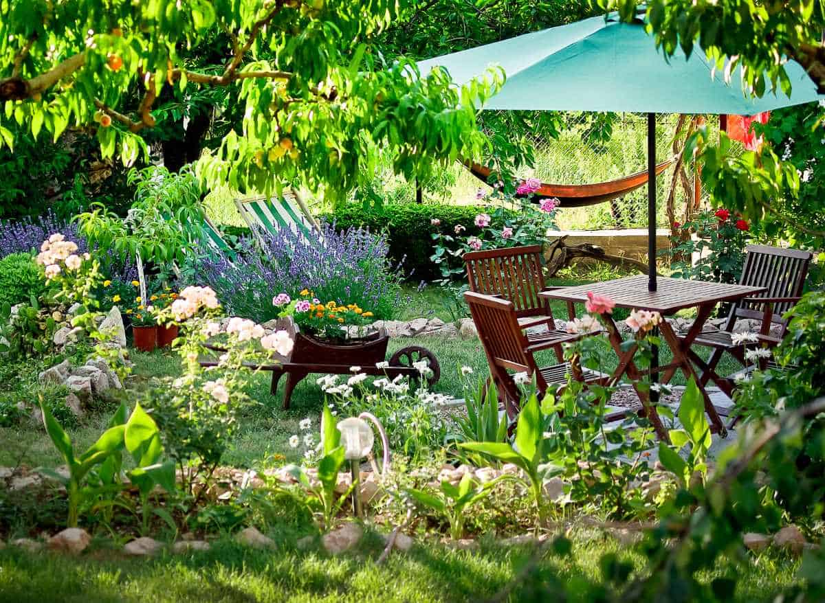 A blooming garden in front of the house - a symbol of how the homepage blossoms through website maintenance