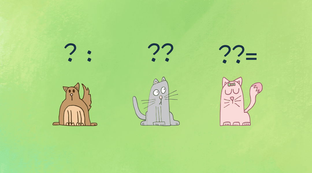 Three cats as illustrations ponder over Ternary Operaror vs Null Coalescing Operator