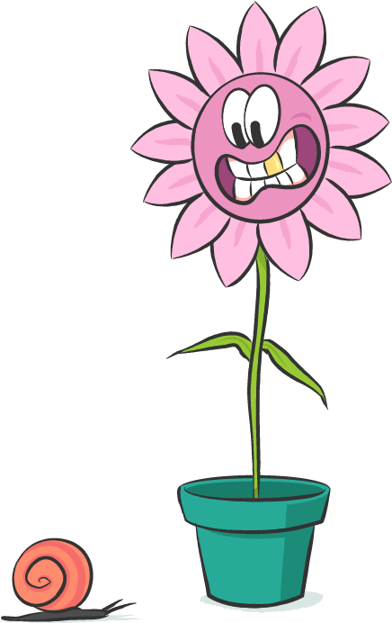 Illustration einer pinken Blume mit panischem Gesicht