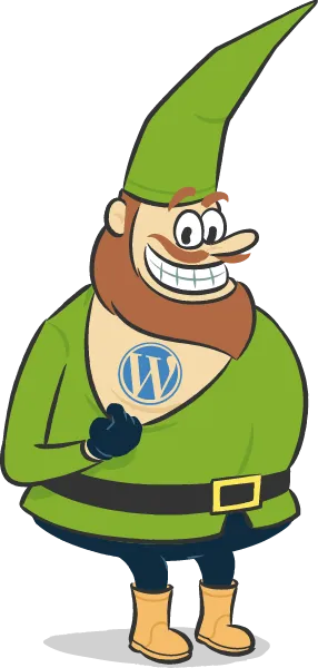 Illustration eines großen Zwerges mit rotem Bart, der stolz sein WordPress-Tatoo auf seiner Brust zeigt